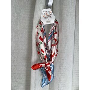LA VALENTINA White Red Cherry Coastal Shell Blue Neck Head Bandana Scarf Set x 2